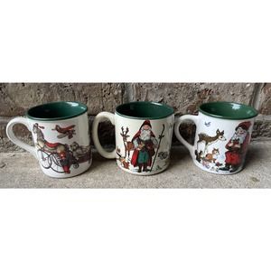 Lot of 3 Vintage 90s Potpurri Press Christmas Santa Claus Coffee Cups Mugs